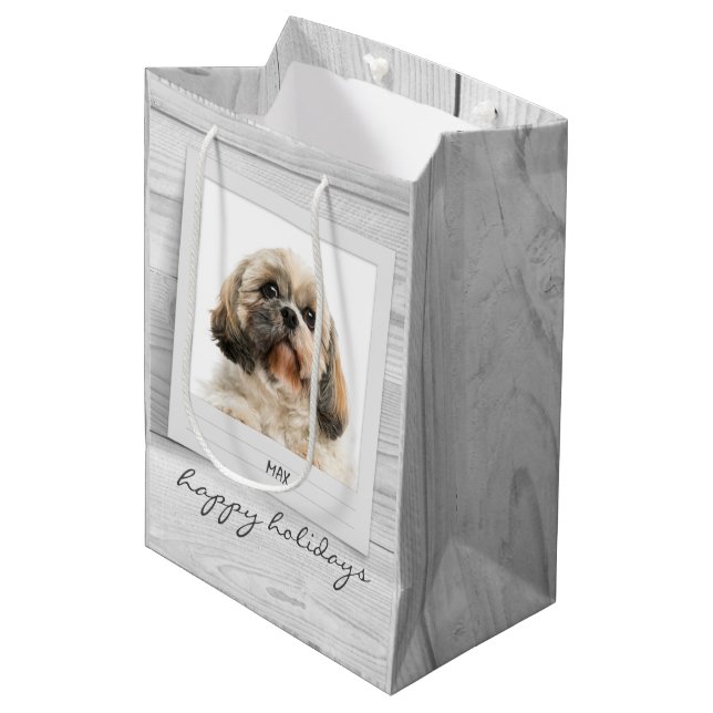 Bolsa De Regalo Mediana Felices vacaciones Mascota fotograma personalizado (Angulo Anverso)