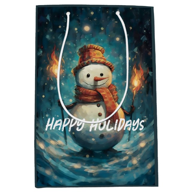 Bolsa De Regalo Mediana Felices vacaciones Navidades tradicionales de Snow (Anverso)