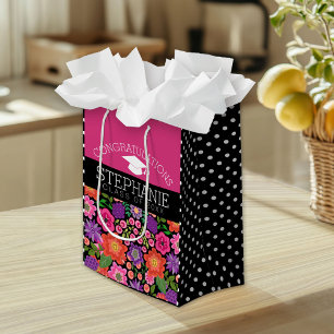 Bolsa De Regalo Mediana Felicidades Graduada Flores Femeninas de Graduació
