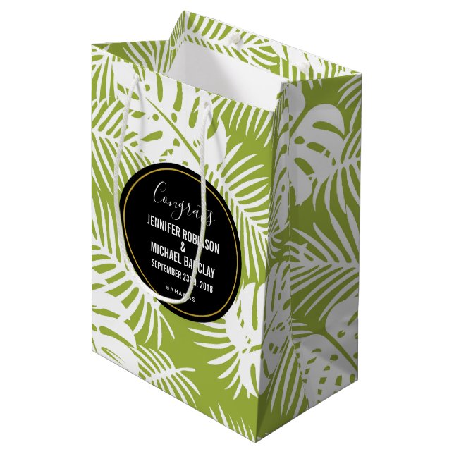 Bolsa De Regalo Mediana Felicitaciones a los Bodas del patrón tropical de  (Angulo Anverso)
