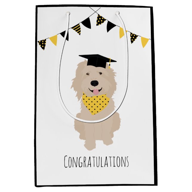 Bolsa De Regalo Mediana Felicitaciones Doodle Dog Graduation Cap (Anverso)