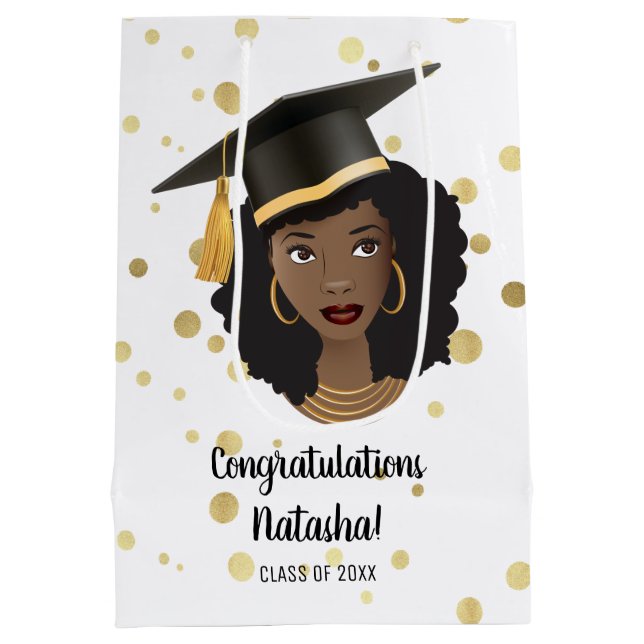 Bolsa De Regalo Mediana ¡Felicitaciones Grad! Mujer negra con tapa de grad (Reverso)
