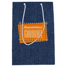 Bolsa De Regalo Mediana Felicitaciones Grad. Patrón de Denim Azul