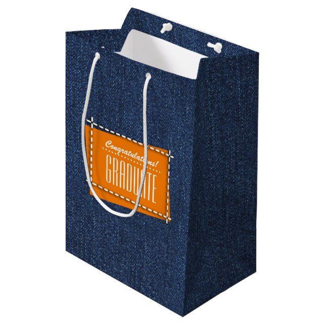 Bolsa De Regalo Mediana Felicitaciones Grad. Patrón de Denim Azul (Angulo Anverso)