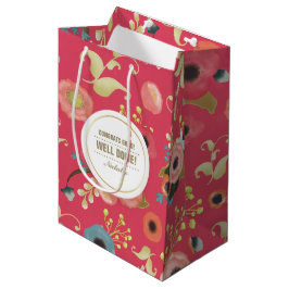Bolsa De Regalo Mediana Felicitaciones Grad. Patrón floral moderno