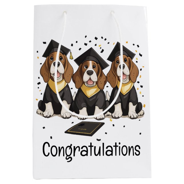 Bolsa De Regalo Mediana Felicitaciones Graduación de perros hondos Basset (Anverso)