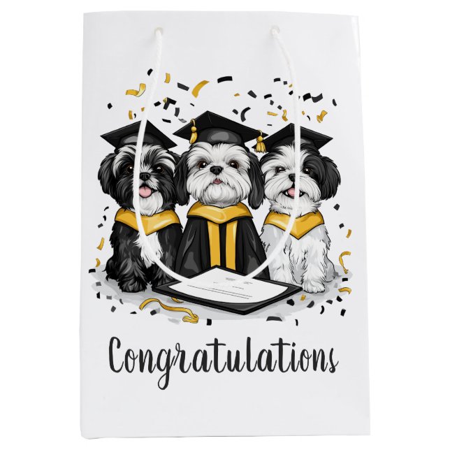 Bolsa De Regalo Mediana Felicitaciones Graduación Shih Tzu Perros (Anverso)