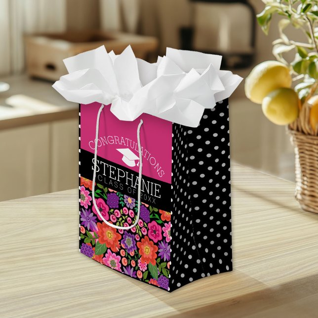 Bolsa De Regalo Mediana Felicitaciones Graduate Girly Flowers Graduation (Custom Gift Bag)