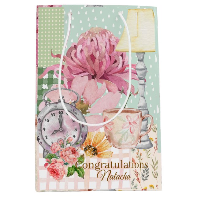 Bolsa De Regalo Mediana Felicitaciones Personalizado Pastel scrapbook Back (Anverso)