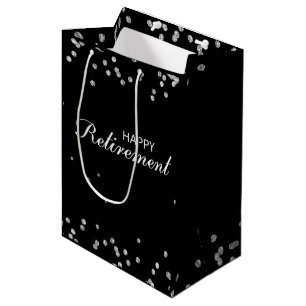 Bolsa De Regalo Mediana Felicitaciones por retiro negro con chispa de plat