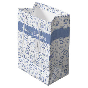 Bolsa De Regalo Mediana Feliz 105º Nacimiento Patrón de números azul y bla