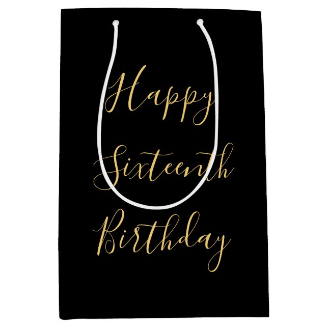 Bolsa De Regalo Mediana Feliz 16º cumpleaños Edad de Personalizado amarill (Anverso)