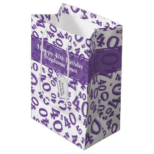 Bolsa De Regalo Mediana Feliz 40.º Nacimiento Patrón de números Púrpura/Bl