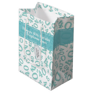 Bolsa De Regalo Mediana Feliz 40.º Nacimiento Patrón Número Verde azulado/