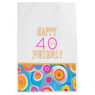 Bolsa De Regalo Mediana FELIZ 40 CUMPLEAÑOS Diversión colorida de arte mod