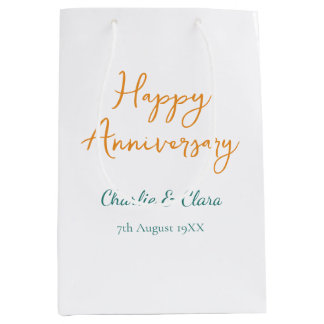 Bolsa De Regalo Mediana Feliz aniversario agregar nombre naranja negrita v