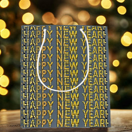 Bolsa De Regalo Mediana Feliz año amarillo-dorado 