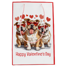 Bolsa De Regalo Mediana Feliz Bulldog en inglés de San Valentín
