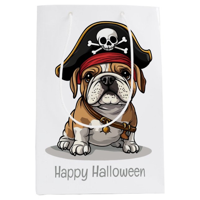 Bolsa De Regalo Mediana Feliz Bulldog en inglés pirata de Halloween (Anverso)