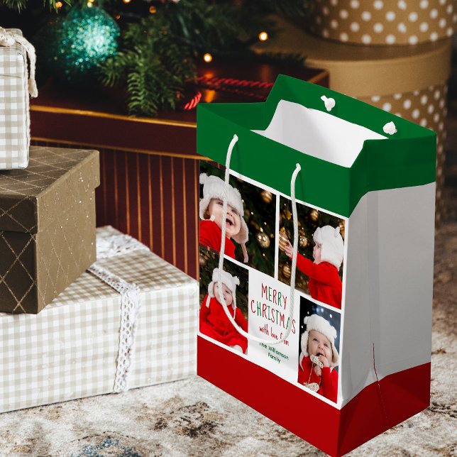 Bolsa De Regalo Mediana Feliz Collage de fotos navideño hermoso Personaliz (Subido por el creador)