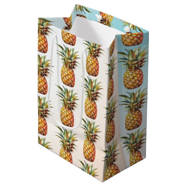 Bolsa De Regalo Mediana Feliz Crema tropical Aqua Pineapples (Angulo Anverso)