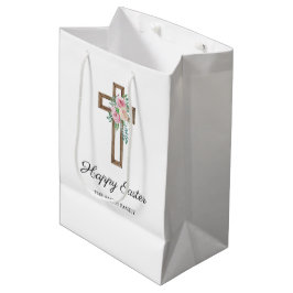 Bolsa De Regalo Mediana Feliz Cruz Floral de Pascua