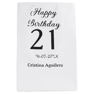 Bolsa De Regalo Mediana Feliz cumpleaños 21 letras negritas nombre simple 