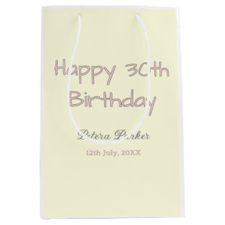 Bolsa De Regalo Mediana feliz cumpleaños 30 rosa amarillo gris nombre en p