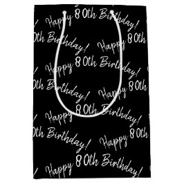 Bolsa De Regalo Mediana Feliz cumpleaños 80 en negro
