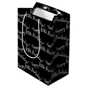Bolsa De Regalo Mediana Feliz cumpleaños 80 en negro