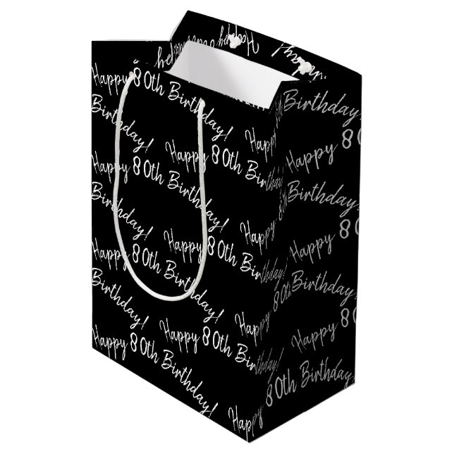 Bolsa De Regalo Mediana Feliz cumpleaños 80 en negro (Angulo reverso)