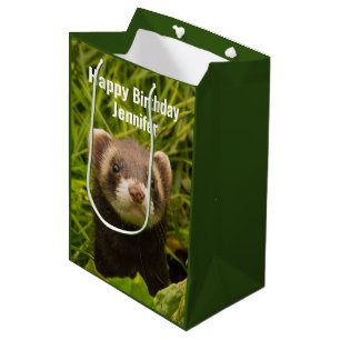 Bolsa De Regalo Mediana Feliz cumpleaños a la hierba dulce marrón en la hi