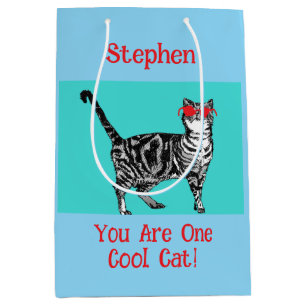 Bolsa De Regalo Mediana Feliz cumpleaños a tu esposo de gatos de Tabby en