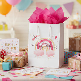 Bolsa De Regalo Mediana Feliz Cumpleaños arcoíris rosa 