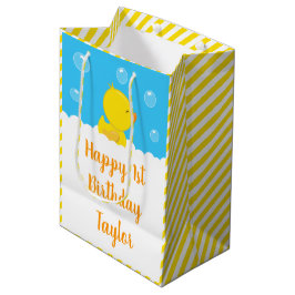 Bolsa De Regalo Mediana Feliz cumpleaños azul y amarillo de goma Ducky