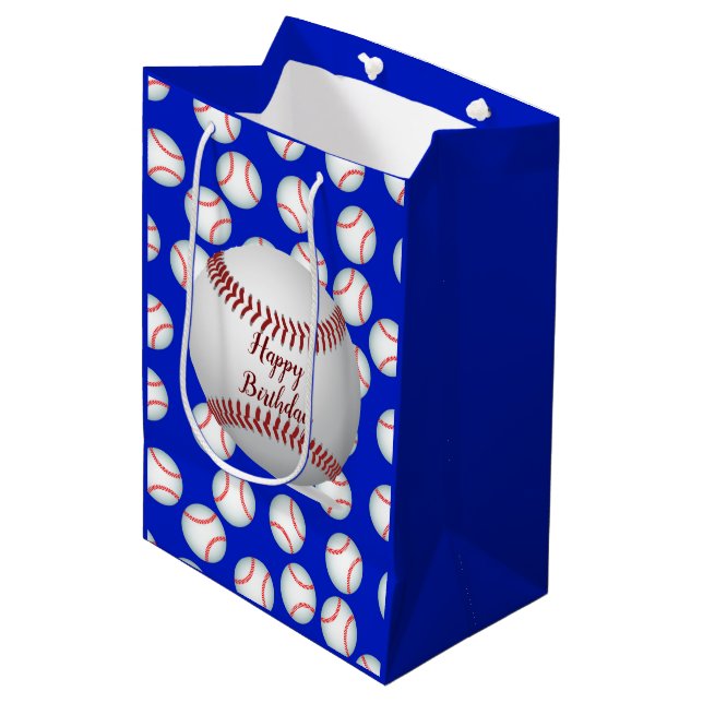 Bolsa De Regalo Mediana Feliz Cumpleaños Béisbol (Angulo Anverso)