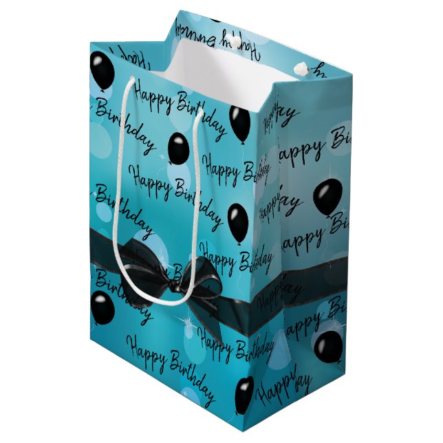 Bolsa De Regalo Mediana Feliz cumpleaños, bodas y globos negros (Angulo Anverso)