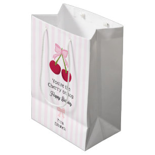 Bolsa De Regalo Mediana Feliz Cumpleaños Cereza en la Parte Superior Coque