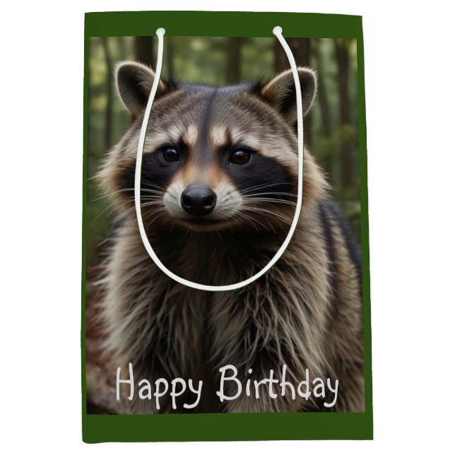 Bolsa De Regalo Mediana Feliz cumpleaños, Cute Raccoon (Anverso)