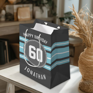 Bolsa De Regalo Mediana Feliz cumpleaños Deportes Jersey Stripes Nombre y