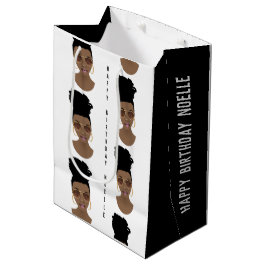 Bolsa De Regalo Mediana Feliz cumpleaños, desordenado bollo, negro y blanc