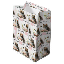 Bolsa De Regalo Mediana Feliz Cumpleaños Gatito En Jardín
