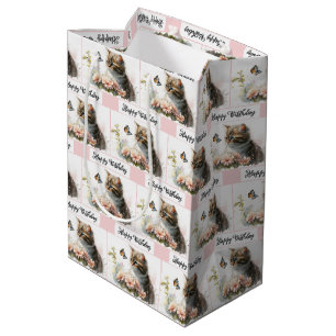 Bolsa De Regalo Mediana Feliz Cumpleaños Gatito En Jardín