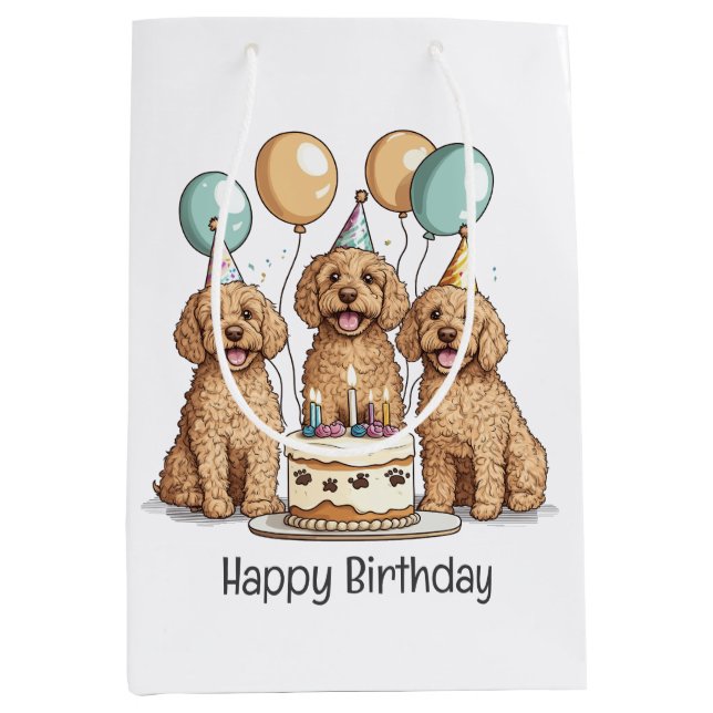 Bolsa De Regalo Mediana Feliz cumpleaños Goldendoodle Dogs (Anverso)