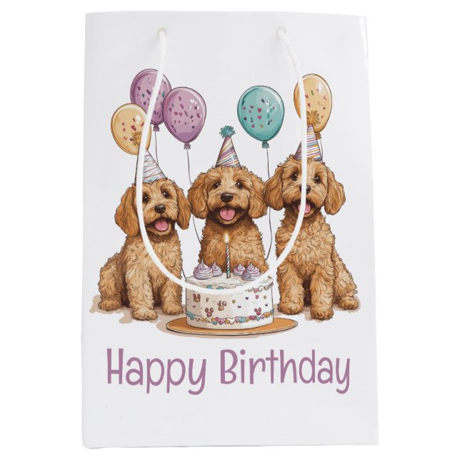 Bolsa De Regalo Mediana Feliz cumpleaños Goldendoodle Dogs Pastel de cumpl (Anverso)
