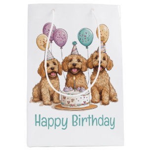 Bolsa De Regalo Mediana Feliz cumpleaños Goldendoodle Dogs Pastel de cumpl