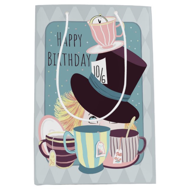 Bolsa De Regalo Mediana     Feliz cumpleaños Mad Hatter Tea Fiesta (Anverso)