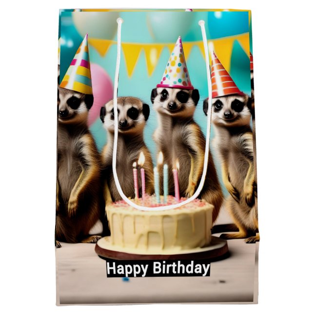 Bolsa De Regalo Mediana Feliz cumpleaños Meerkat, (Reverso)