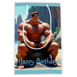 Bolsa De Regalo Mediana Feliz cumpleaños Muscleman