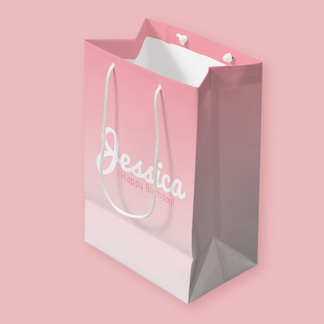 Bolsa De Regalo Mediana Feliz cumpleaños, nombre de Personalizable | Rosa  (Subido por el creador)